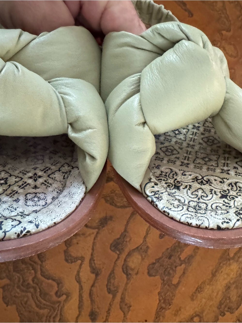Anthropologie Light Sage Knotted Leather Slide Sandals - Picture 7 of 10